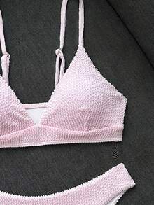 Swim Basics Summer Beach Plain High Cut Bikini Set - Baby Pink - View 9