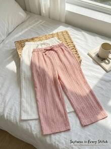 Cozy Pixies 2件組嬰兒女童男童紋理布料寬鬆寬腿直筒長褲 百搭度假風多件套裝 - 彩色 - 查看 6