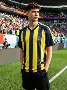 Gritte Field Men's Striped V-Neck Raglan Short Sleeve Soccer Jersey T-Shirt - Multicolor - View 3