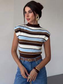 Firerie Elegant High Neck Loose Casual Versatile Sleeveless Knit Sweater Vest Going Out Tops Women,Tops For School In Fall/Winter - Multicolor - View 7