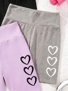 SHEIN 青少年女孩 3件組針織休閒極簡愛心圖案內搭褲套裝，適合春夏穿著 - 彩色 - 查看 3