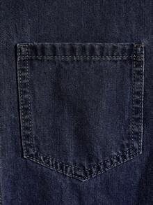 AXEPEAK Kemeja Denim Kasual Pria Lengan Pendek Kancing Tunggal dengan Saku - Biru - View 3