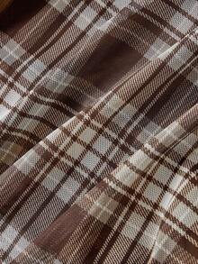 SHEIN MOD Plus Size Brown Plaid Asymmetric Ruffle Design Skirt, Vintage Preppy Style, Casual Outing Outfit, Retro Daily Wear - Brown - View 7