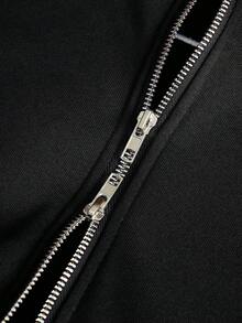 PAVTROS 男士白色創意字體圖案大背印刺繡金屬雙拉鍊時尚黑色連帽衫 - 黑色 - 查看 4