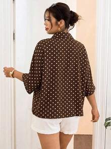 SHEIN Frenchy Plus Size Women's Polka Dot Print Short Sleeve Single Breasted Casual Shirt Fall - Multicolor - View 2