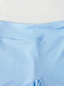 SHEIN Tween女孩長袖立領拉鍊T恤、背心、緊身褲3件式運動套裝，秋季/冬季穿搭 - 淺藍色 - 查看 10
