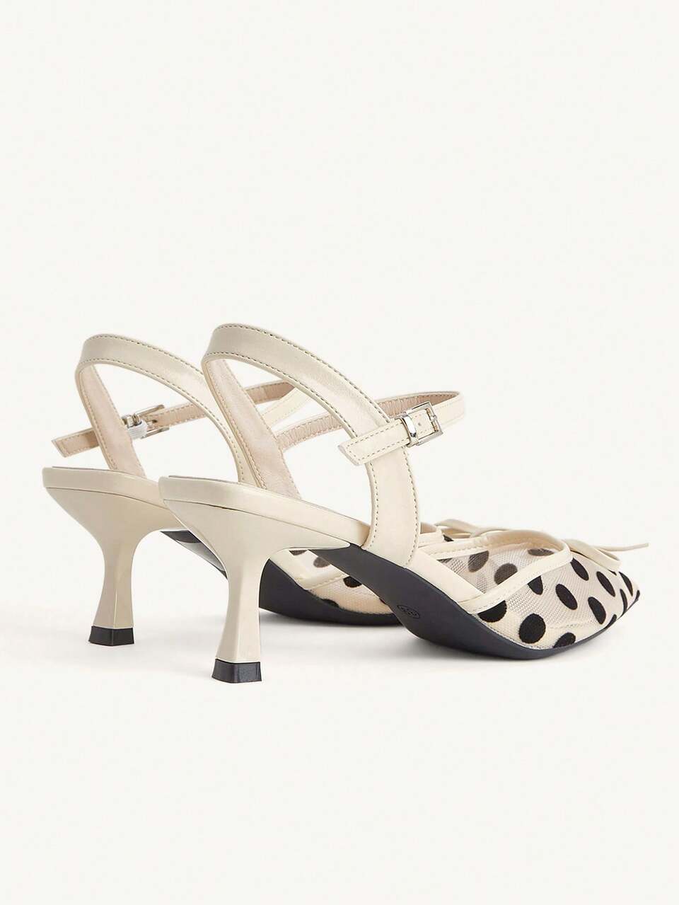 CUCCOO CHICEST Black & White Polka Dot Mesh Bow Decor High Heel Sandals Summer Shoes Wedding Shoes Bride Shoes