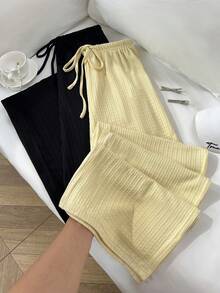 SHEIN Unity Classic Set Yellow Black Color Block Versatile Commute French Chic Casual Autumn Straight Leg Slim Fit Women's Long Pants Lounge Butter Yellow - Multicolor - View 1