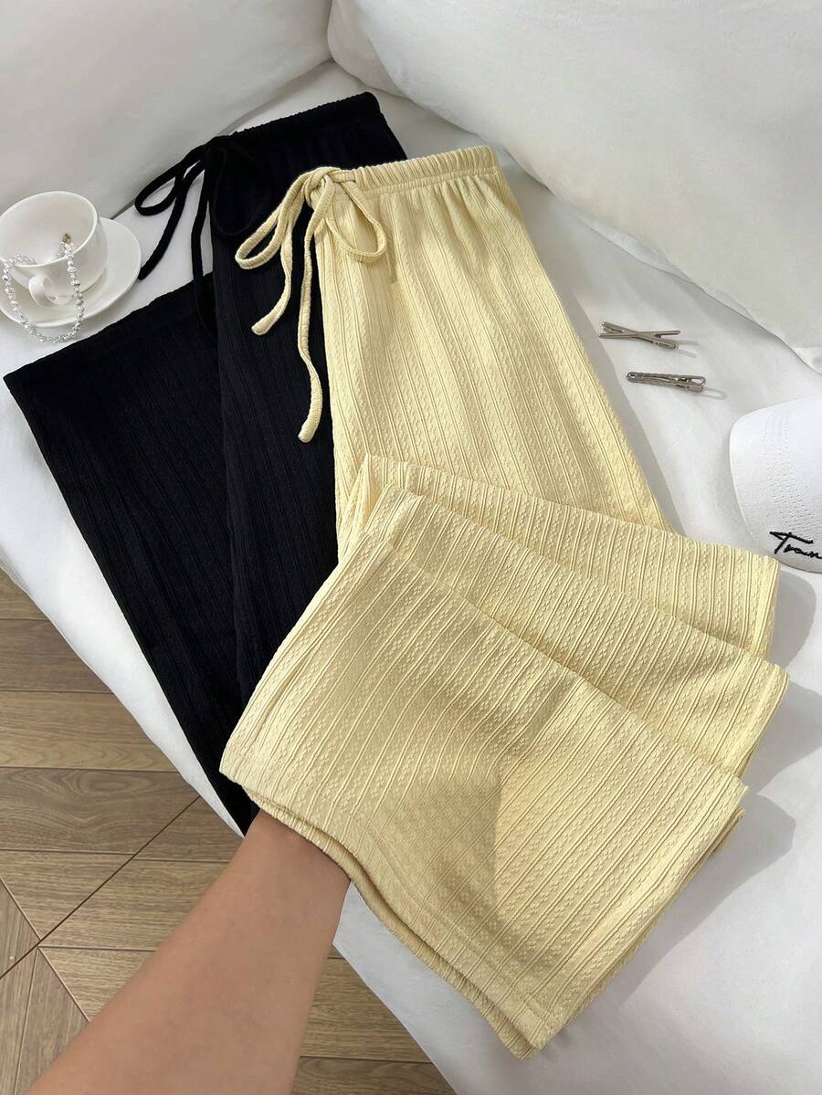 SHEIN Unity Classic Set Yellow Black Color Block Versatile Commute French Chic Casual Autumn Straight Leg Slim Fit Women's Long Pants Lounge Butter Yellow - Multicolor - View 1