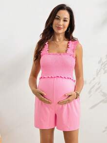 SHEIN 孕婦夏季休閒純色無袖連身褲 - 粉色 - 查看 8