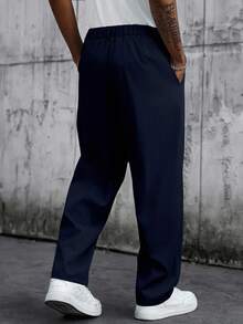SLATEMANN Pantalones casuales versátiles de unicolor para hombres para ir al trabajo - Azul Marino - Ver 2