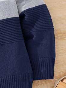 SHEIN 兒童小男孩拼接色圓領長袖休閒秋冬毛衣 - 彩色 - 查看 5