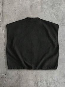AXEPEAK Men's Notch Collar Wide Shoulder Denim Shirt - Black - View 5