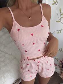 CottageSlumber Summer Heart Print Camisole & Shorts Loungewear 2 Pieces Set - Pink - View 6