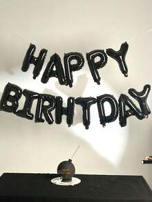 MINKOJA 1件/13件組 16英吋 Happy Birthday 生日橫幅字母氣球，黑色、銀色、白色、棕色、奶油色多巴胺配色可選，適用主題生日裝飾、男女生日派對裝飾、居家派對背景房內佈置（含吹氣管與繩子） - Black - 查看 1