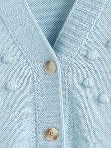 SHEIN Vintaside Kids 女童秋冬時尚極簡特製針織長袖開襟毛衣 - 淺藍色 - 查看 5