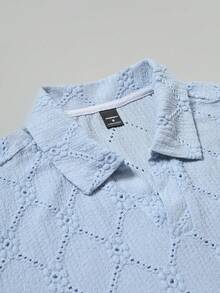 Manfinity Homme 男士大尺碼刺繡短袖休閒 Polo 衫 - 藍色 - 查看 5