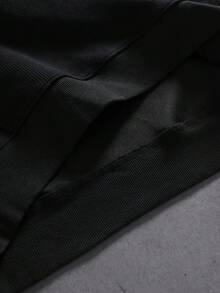 ROMWE MEN Men's Waffle Fabric Washed Loose Fit Hoodie - Black - View 5