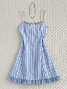 Elamini Women's Summer Casual Striped Spaghetti Strap Dress - Blue - View 3