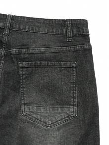 Manfinity Roghcode Men's Casual Versatile Black Washed Distressed Design Stretch Denim Shorts - Black - View 4