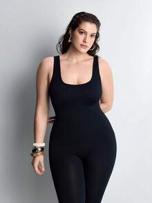 Slumbrini 1 pieza Mameluco de mujer con cinturilla sin costuras y incorporado, talla grande - Negro - Ver 8