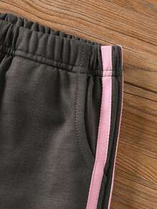 Elladie kids Setelan 2 Potong untuk Anak Perempuan Musim Semi/Gugur: Lengan Panjang dan Celana Panjang, Motif Pita Olahraga, dan Rajutan. - Dark Grey - View 10
