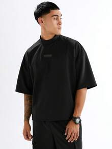 SWAVVY Men's Knitted Casual Everyday Young Style Loose Fit Solid Color Short Sleeve T-Shirt, Summer - Black - View 1