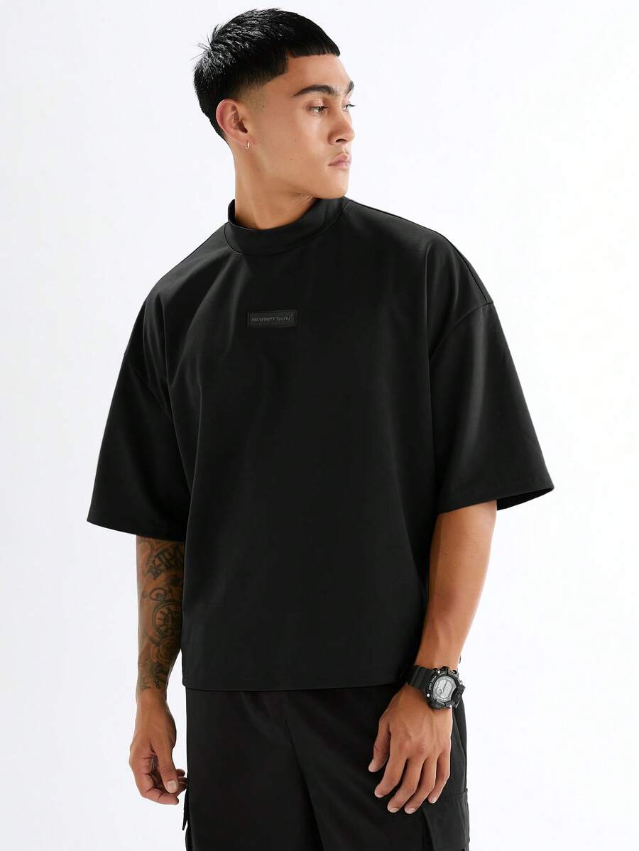 SWAVVY Men's Knitted Casual Everyday Young Style Loose Fit Solid Color Short Sleeve T-Shirt, Summer - Black - View 1