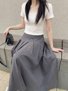 Dazy Tall 女款高個子長袖波點蕾絲拼接休閒T恤，適合高個女孩的可愛上衣 - 彩色 - 查看 4