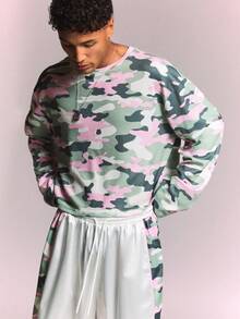 SUMWON Camouflage Long Sleeve Crew Neck Waffle Knit Tee With Script Sleeve Print Casual Streetwear Top - Multicolor - View 4