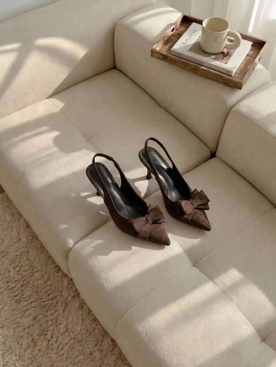 Resyla French Classic Elegant Bowknot Strap Sandals, Pointed Toe High Heels, Versatile Slip-On Sandals For Spring/Summer, Suitable For Commuting And Dresses