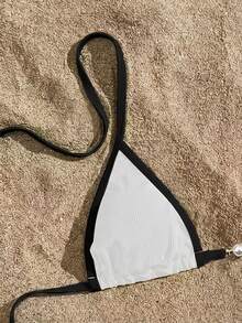 Swim Vcay Swimsuits For Woman Summer Beach Rib Binding Trim Halter Micro Triangle Bikini - White - View 5