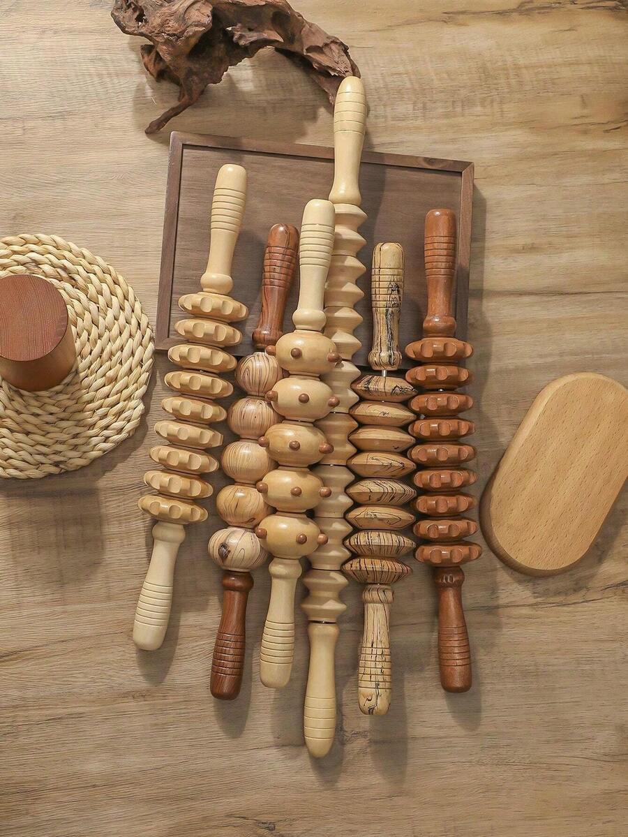 Haus Hana 6 Styles Natural Wooden Massage Roller For Back, Shoulder, Waist And Leg Relief - Helps Improve Blood Circulation And Relieve Muscle Fatigue, Yoga/Massage Tool - Section A - View 1