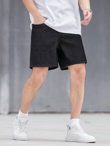 EGENSIO Men's Fashion Versatile Casual Pocket Button Denim Shorts Holiday Black Summer - Dark Grey - View 4