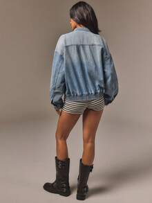 Athîral Denim 女款休閒水洗牛仔夾克 - 中等水洗藍 - 查看 2
