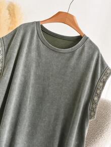 CosyJoli Plus Size Women's Round Neck Floral Embroidered Pattern Casual Versatile Daily Wear T-Shirt Casual Vacation Daily Going Out Office T-Shirt For Women - Green - View 6