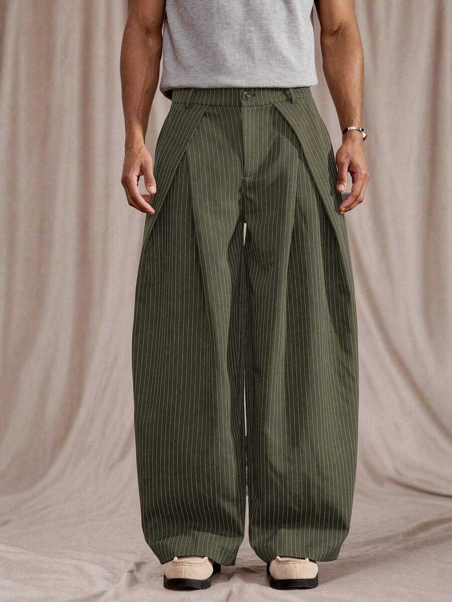 Vientiro Men's Casual Pants With Line Print - Green - View 1