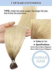 14-18吋 30G I-Tip 接髮，S8-1001 漸層挑染冷融合角蛋白 I-Tip 接髮，為細髮或薄髮增加豐盈度與長度，隱形自然，適合日常配戴、派對、婚禮、萬聖節、聖誕禮物與節日造型 - S8-1001 - 查看 4