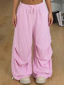 Celana Panjang Kasual Longgar Motif Garis-Garis Blok Warna untuk Remaja Perempuan - MultiWarna - View 2