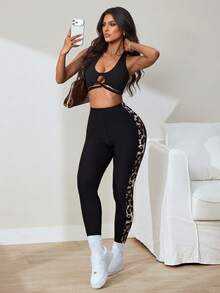 Slayform Slayform High Waist Tummy Control Leopard Print Yoga Pants, Running Fitness Pilates, Versatile Leggings For Sports, Commute And Everyday Wear - Black - View 6
