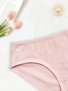 SHEIN 青少年女孩極簡可愛時尚蝴蝶結系列舒適柔軟5件組三角內褲 夏季黑色粉色 - 彩色 - 查看 4