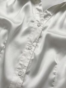 Attitoon Women's White Collar Slimming Short Sleeve Satin Elegant Fashion Waist-Defining Blouse - White - View 3