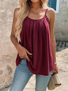 SHEIN Clasi 女款素色簡約百搭百褶細肩帶背心上衣 3件組 - 彩色 - 查看 5
