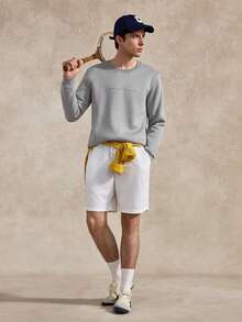 Courvante Tennis 男士字母印花圓領長袖休閒衛衣，深灰色，City Break，秋冬上衣 - 淺灰色 - 查看 2