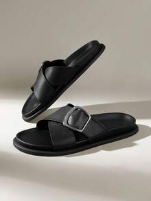Solecia 男士時尚黑色舒適平底沙灘涼鞋 - 黑色 - 查看 4