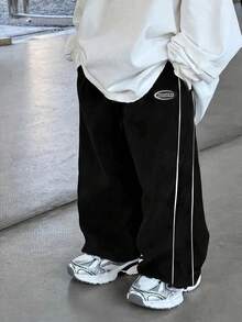 SHEIN 1件男童運動休閒學院風百搭時尚簡約實用軟舒適直筒長褲，附裝飾抽繩與腰繩，適合日常穿著、上學、旅行、運動，春夏秋冬四季皆宜 - 彩色 - 查看 1