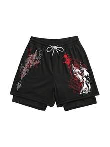 Sport MetroGents 男士天使印花抽繩腰雙層運動短褲 - 彩色 - 查看 3