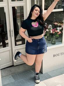 SHEIN ICON 大尺碼女款夏季休閒牛仔裙褲 - 深色水洗藍 - 查看 4