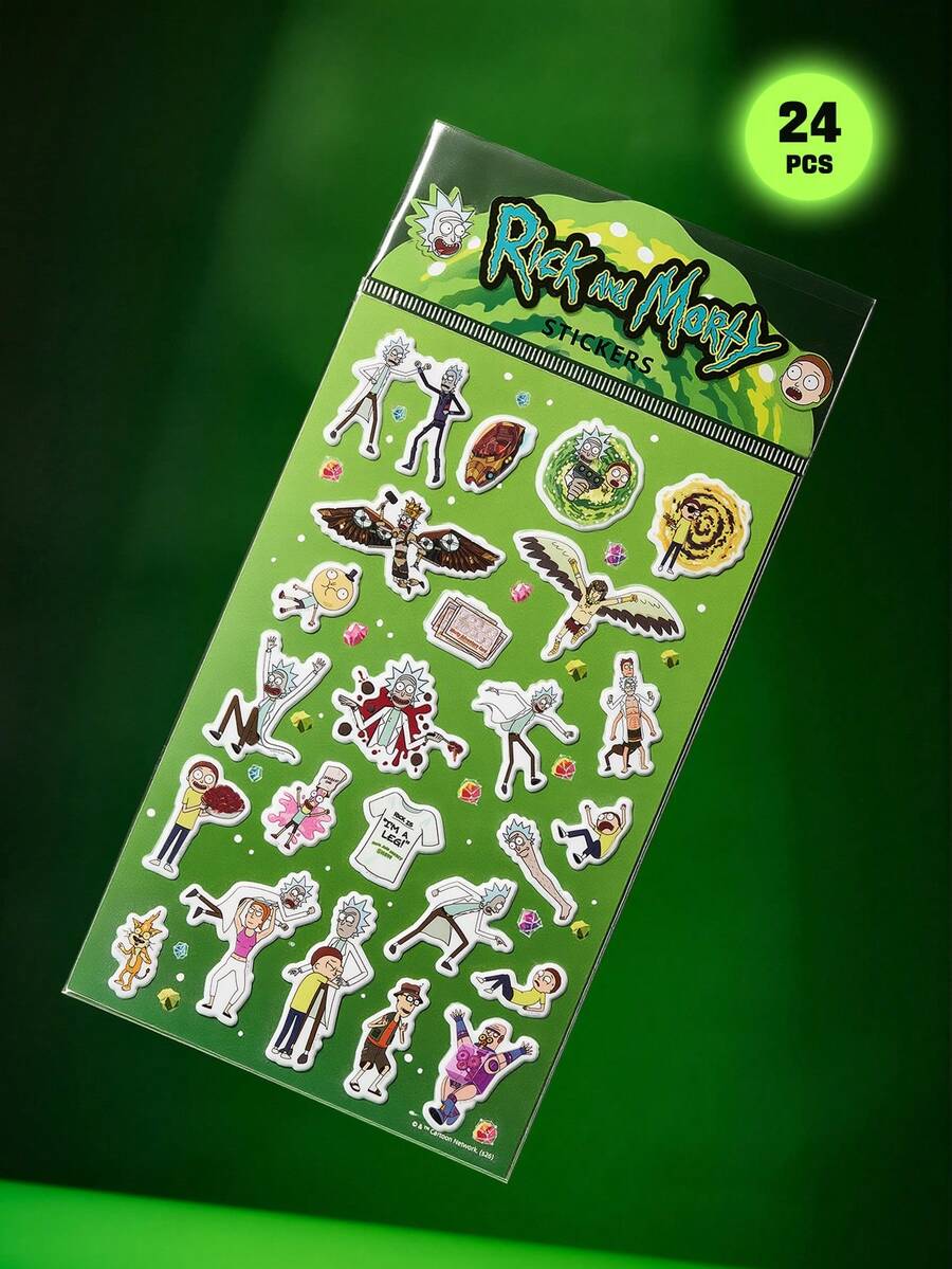 Rick and Morty X SHEIN 可愛塗鴉貼紙,適用於裝飾筆記本、手機殼、行李箱等 - 彩色 - 查看 1