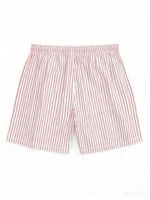 ROMWE MEN Men's Striped Drawstring Waist Casual Shorts - Red - View 2